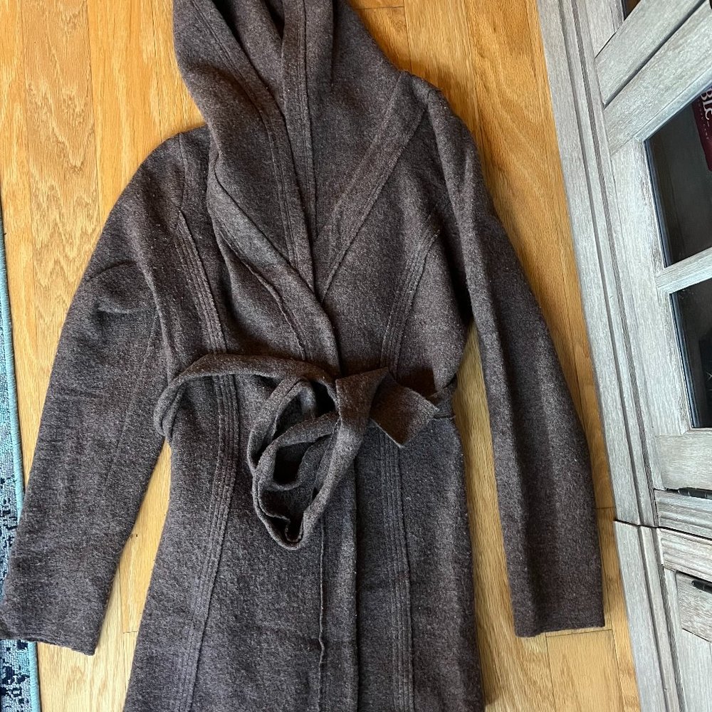 Anthropologie brown wool duo-toned tie-waist sweater/tunic jacket